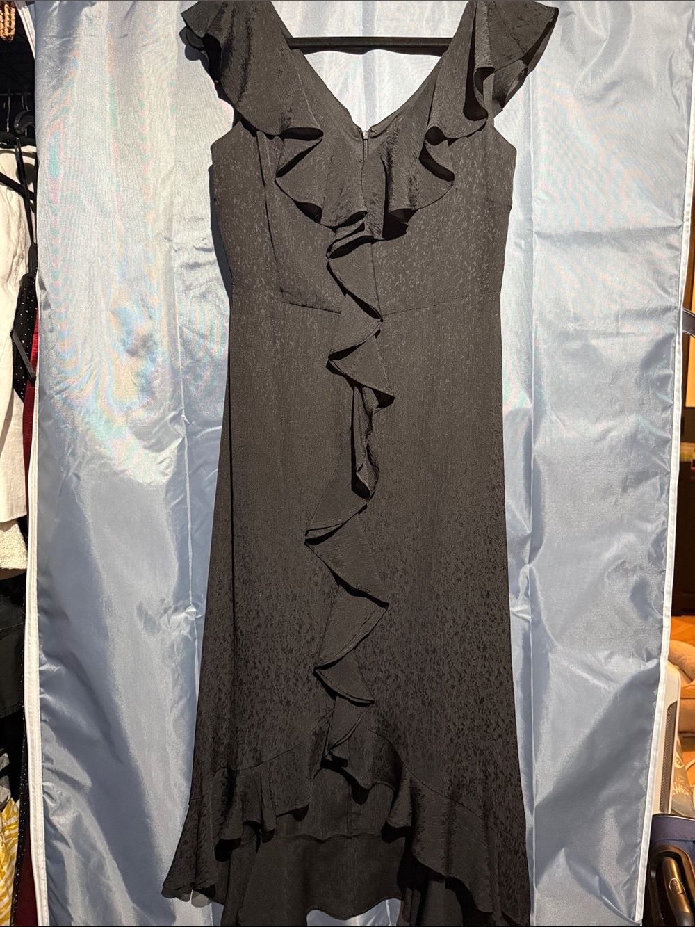 DKNY Black Ruffle-Front Midi Dress